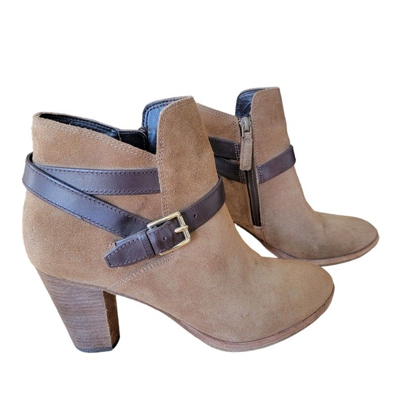 Cole Haan Shoes - Womens Cole Haan Brown Suede Block Heeled Ankle Boots Booties / Size 8.5 B
